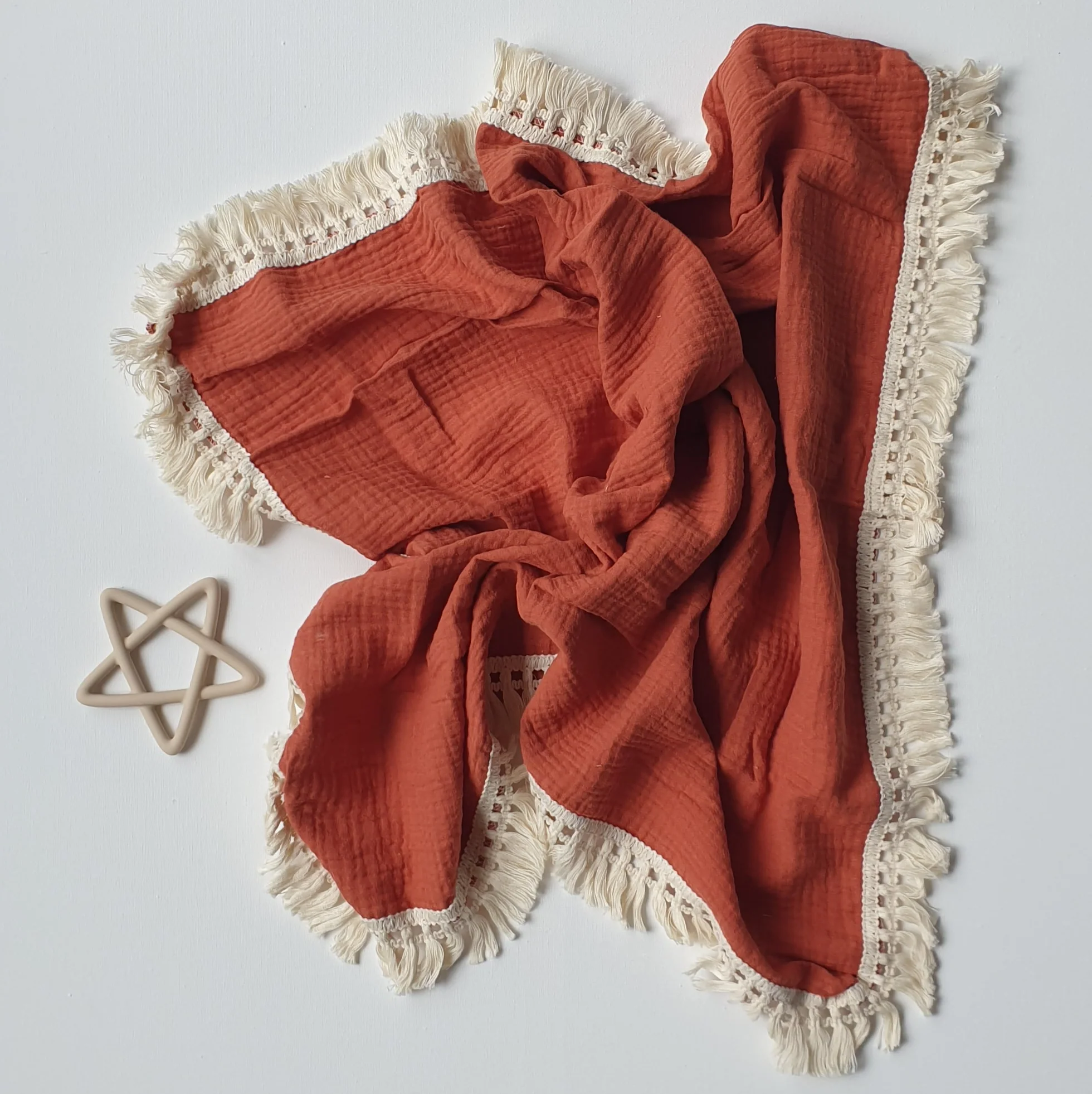 Hydrofiele Doek met Franje (65×80 cm) – Terracotta