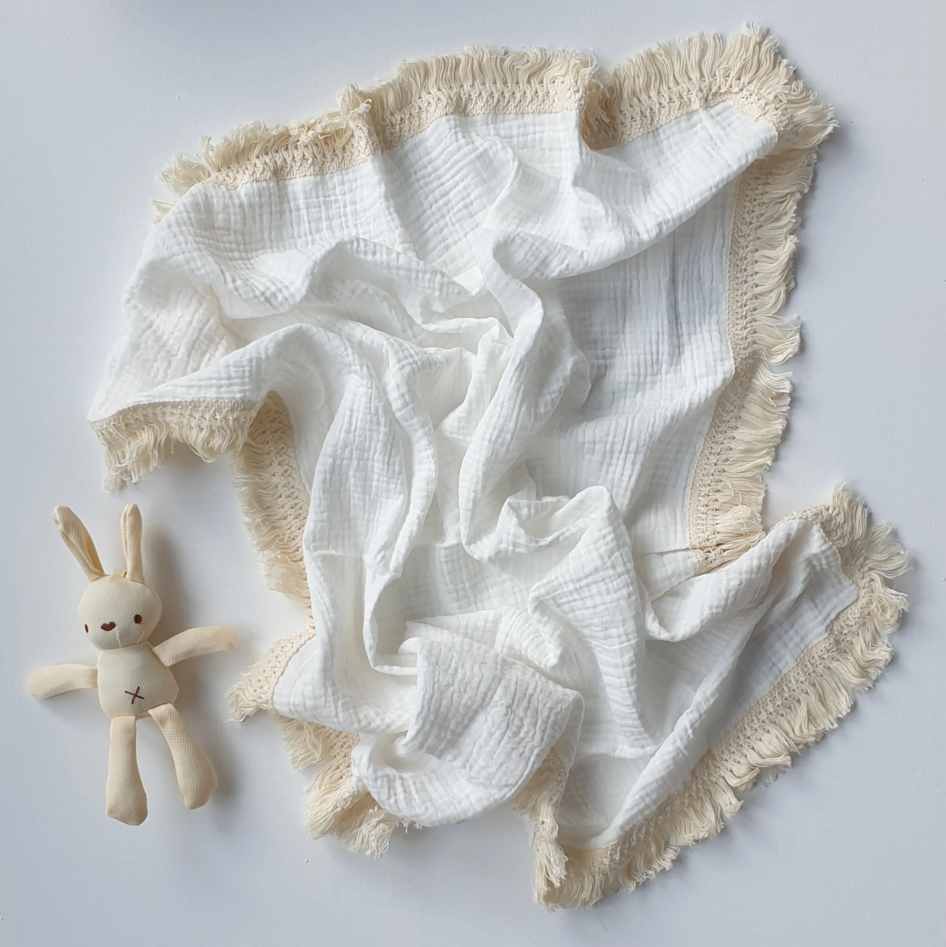 Hydrofiele Doek met Franje (65×80 cm) – Wit