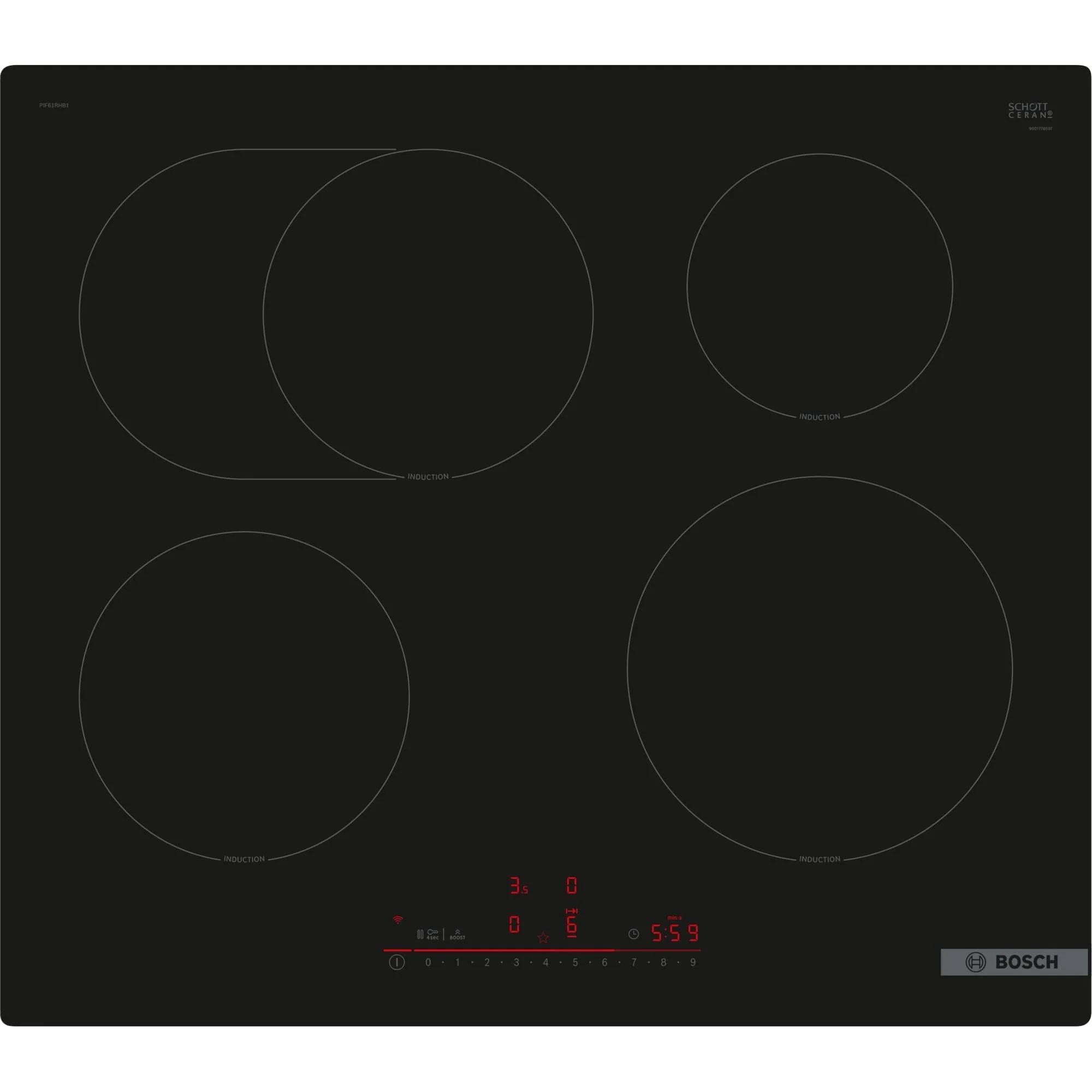 Bosch PIF61RHB1E – Serie 6 – Inductiekookplaat – 60 cm – Opbouw zonder kader