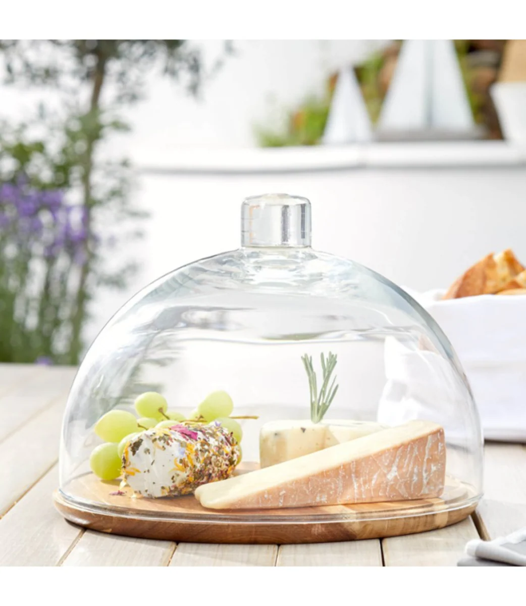 Leonardo Cucina kaasstolp 2-delig – houten plateau & glazen stolp