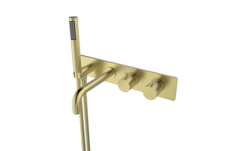 Wiesbaden-stijl inbouwbadthermostaatkraan met 2 knoppen, geborsteld messing, goud