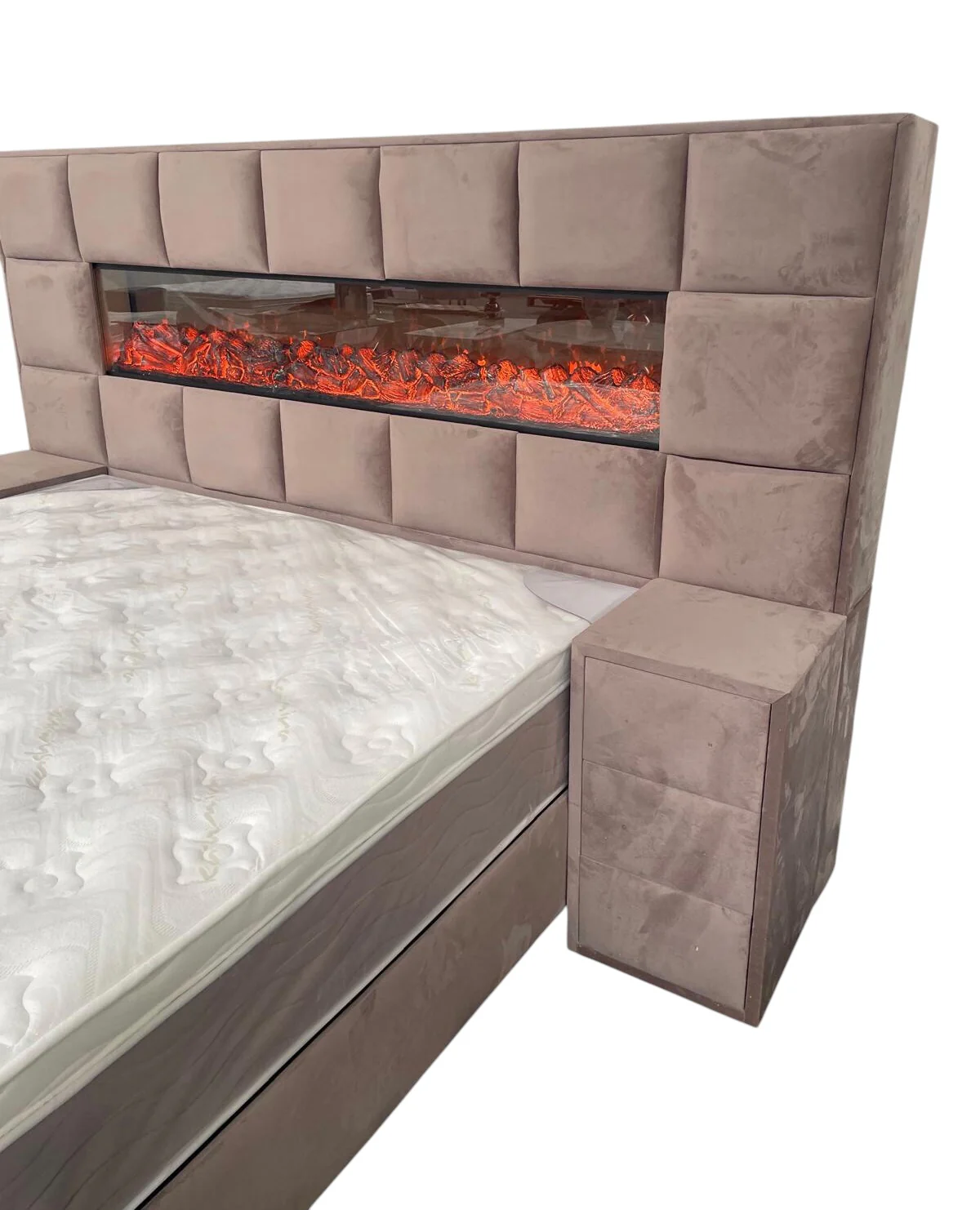 2 Persoons Boxspring antraciet met sfeerhaard opberg 180cm