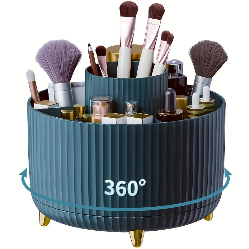 360° Rotating Make-up Organizer – Duurzame Kunststof Cosmetica Opbergdoos met 5 Vakken – Celeste
