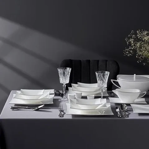 Jumbo Wind Platina 64-Delig Serviesset Voor 12 Personen – Vierkant