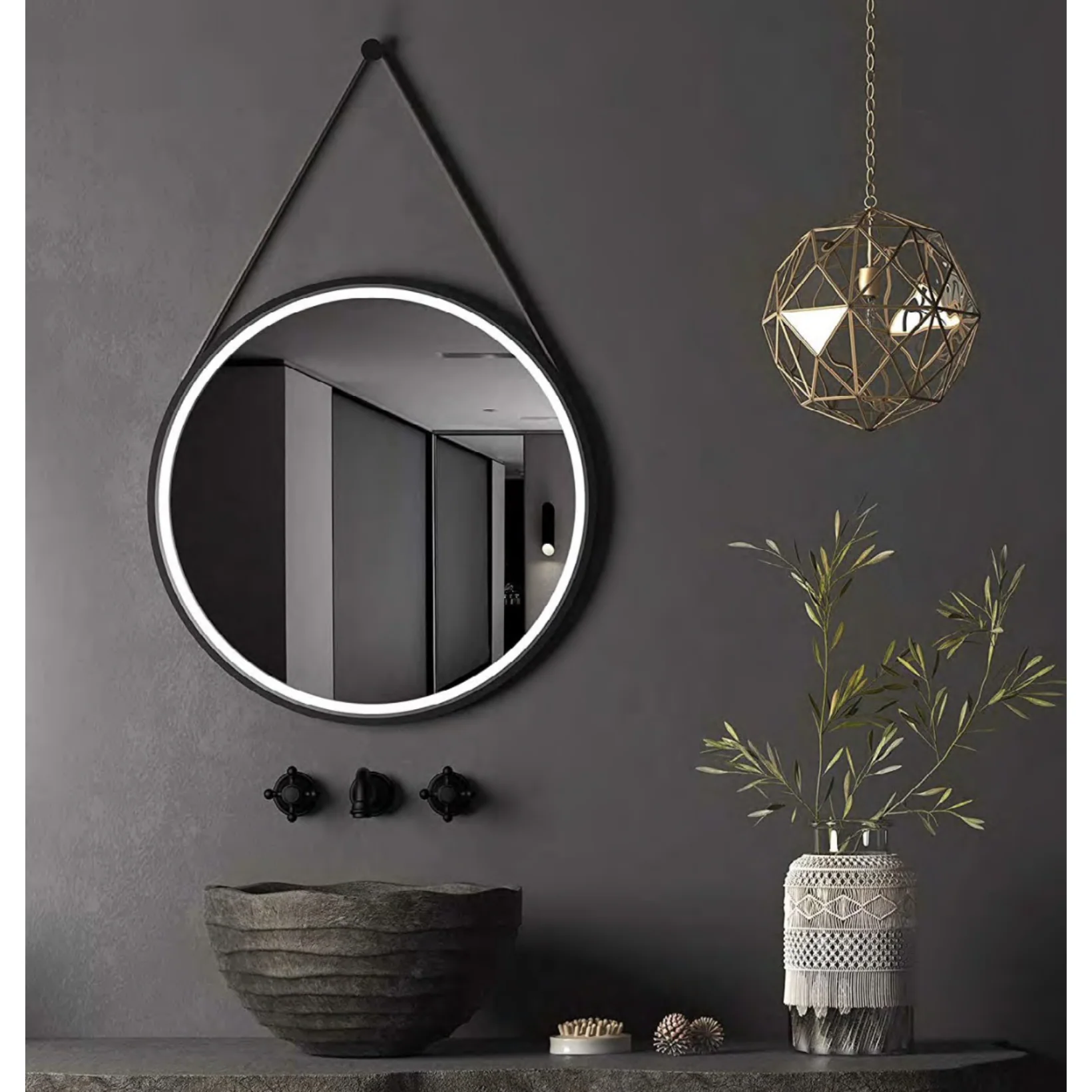ALONI RONDE LED-SPIEGEL MET BAND (Ø80CM) MAT ZWART