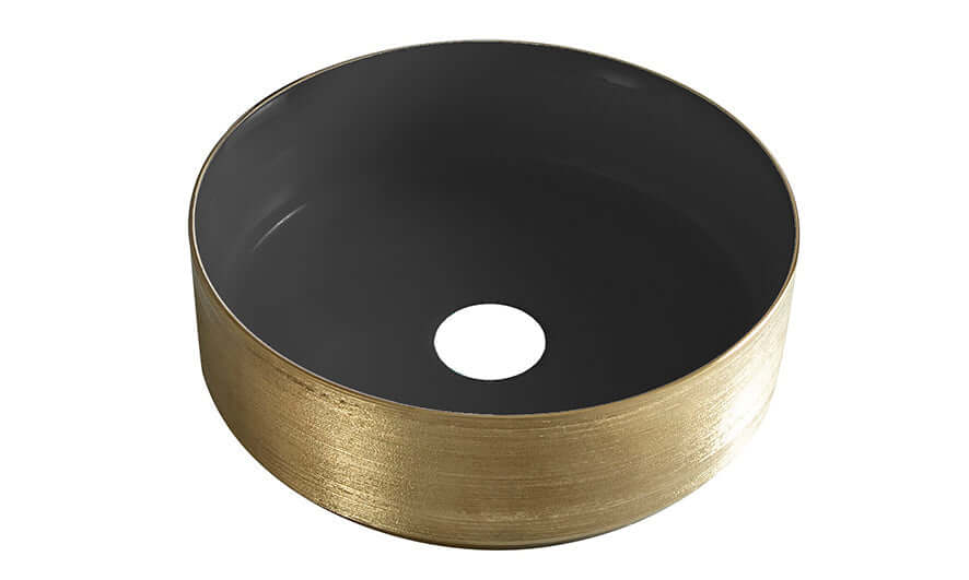 Mondri Wastafel Wiesbaden 36×36 cm Rond Geborsteld Goud / Mat Zwart