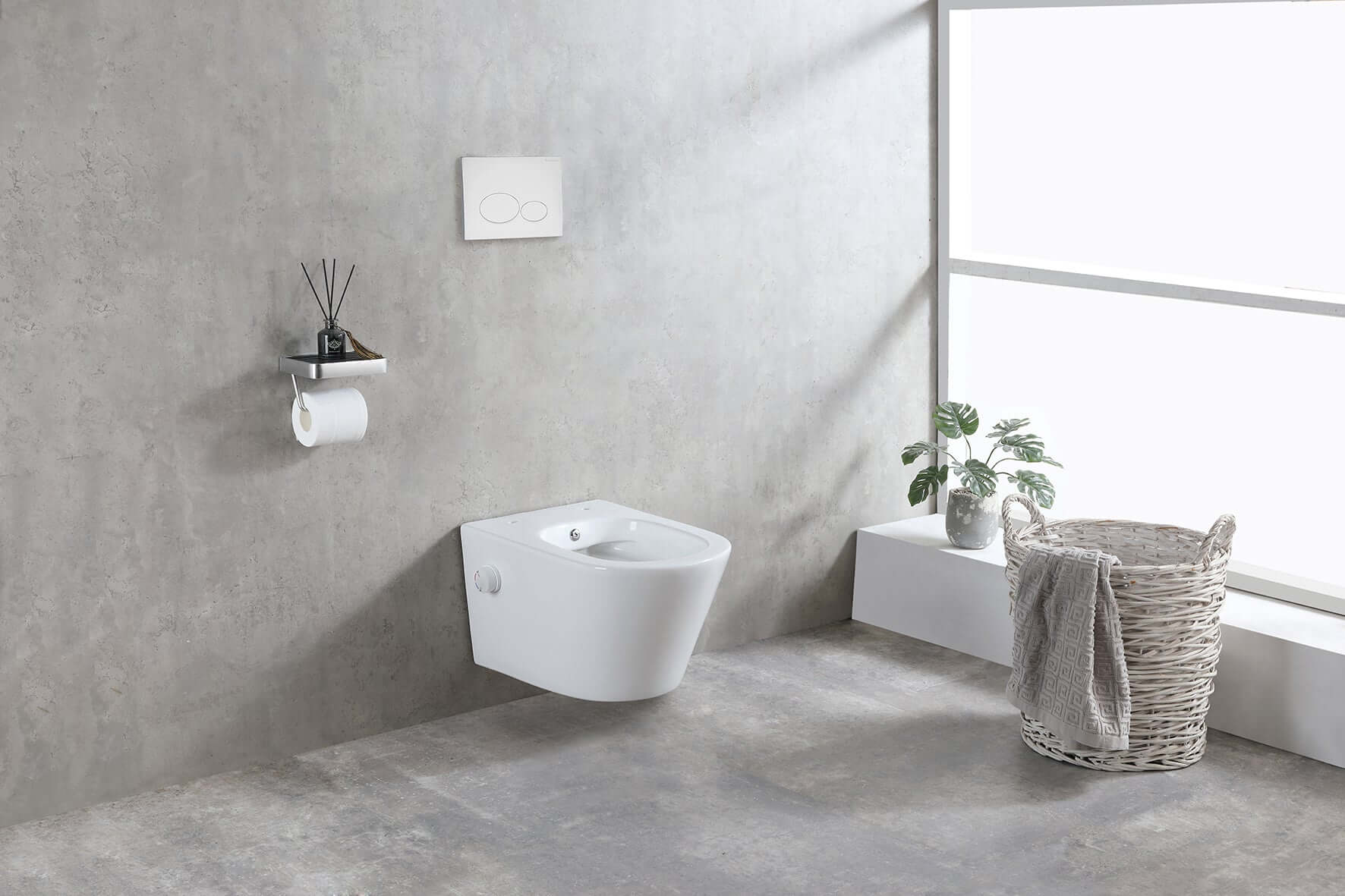 Bidesta randloos wandtoilet Wiesbaden met bidetkraan warm en koud in glanzend wit
