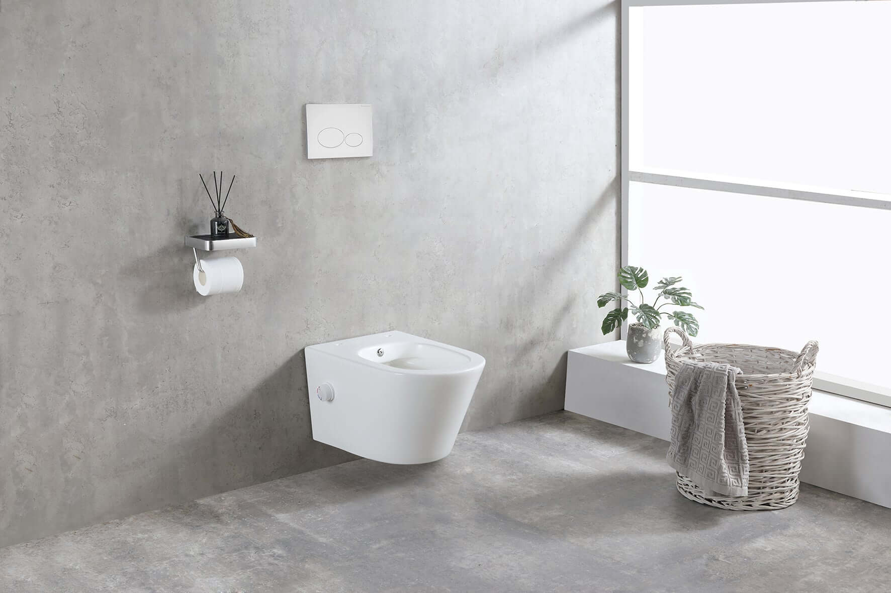 Bidesta randloos wandtoilet Wiesbaden met bidetkraan warm en koud in mat wit