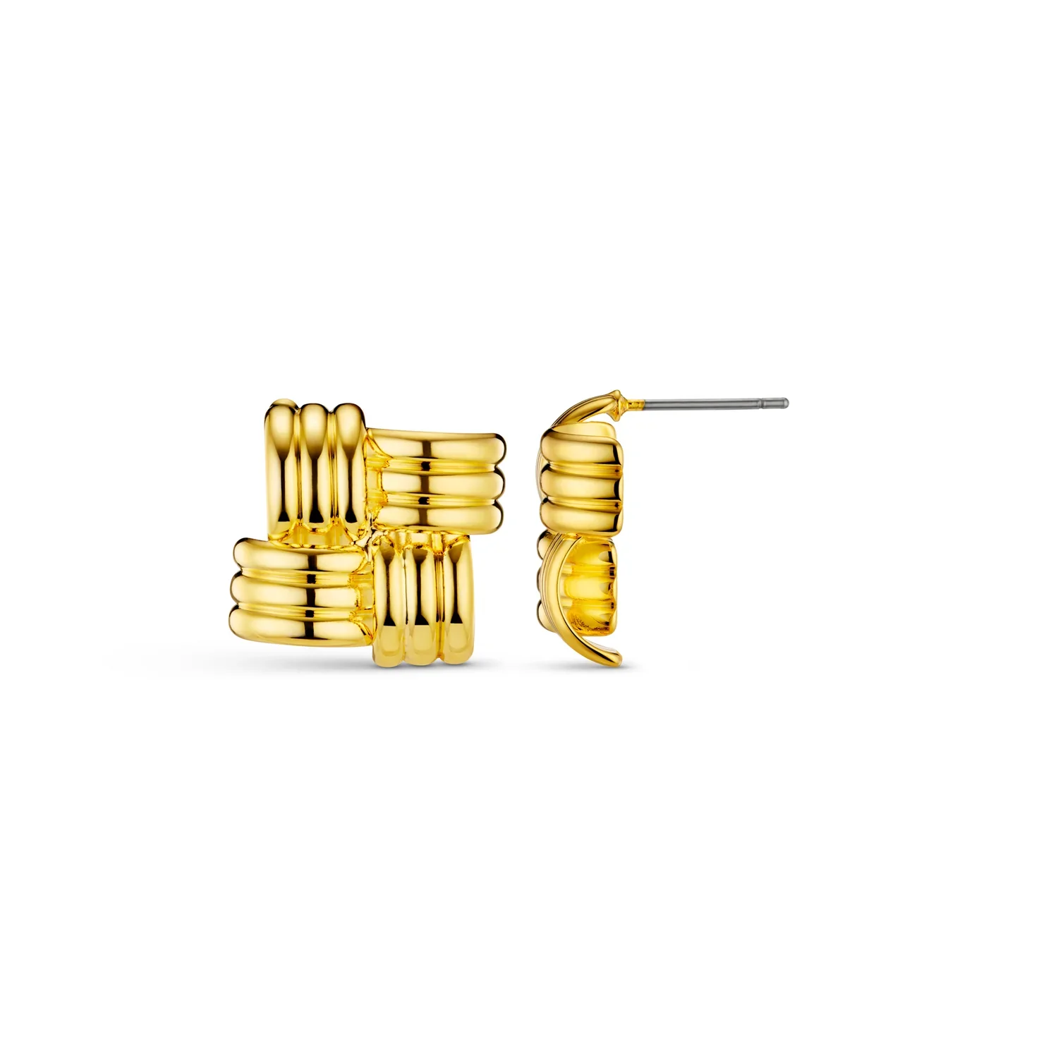 STATEMENT WOVEN SQUARE STUD EARRINGS GOLD