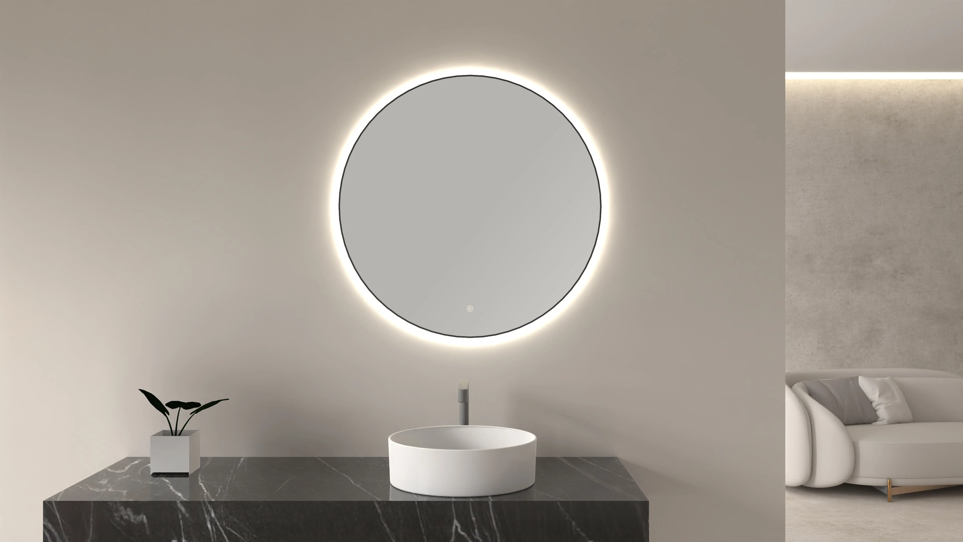 Novi Ronde Spiegel Wiesbaden met LED, Dimbaar 60 Cm in Mat Zwart