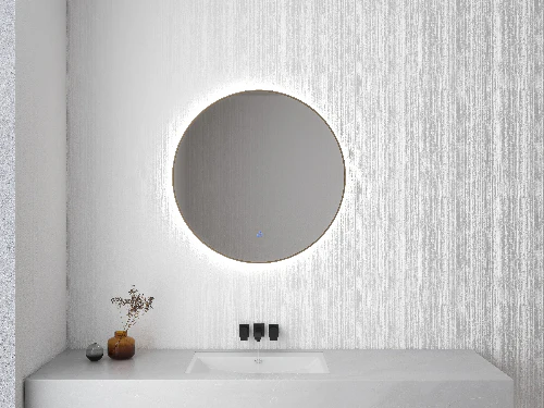 Novi ronde spiegel Wiesbaden met LED, dimbaar 60 cm in geborsteld messing