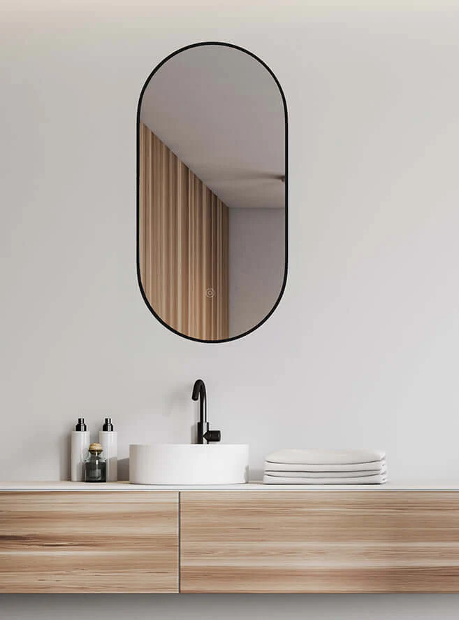 Wiesbaden Nomi Ovale Spiegel 50×100 cm Matzwart met LED-verlichting en Verwarming
