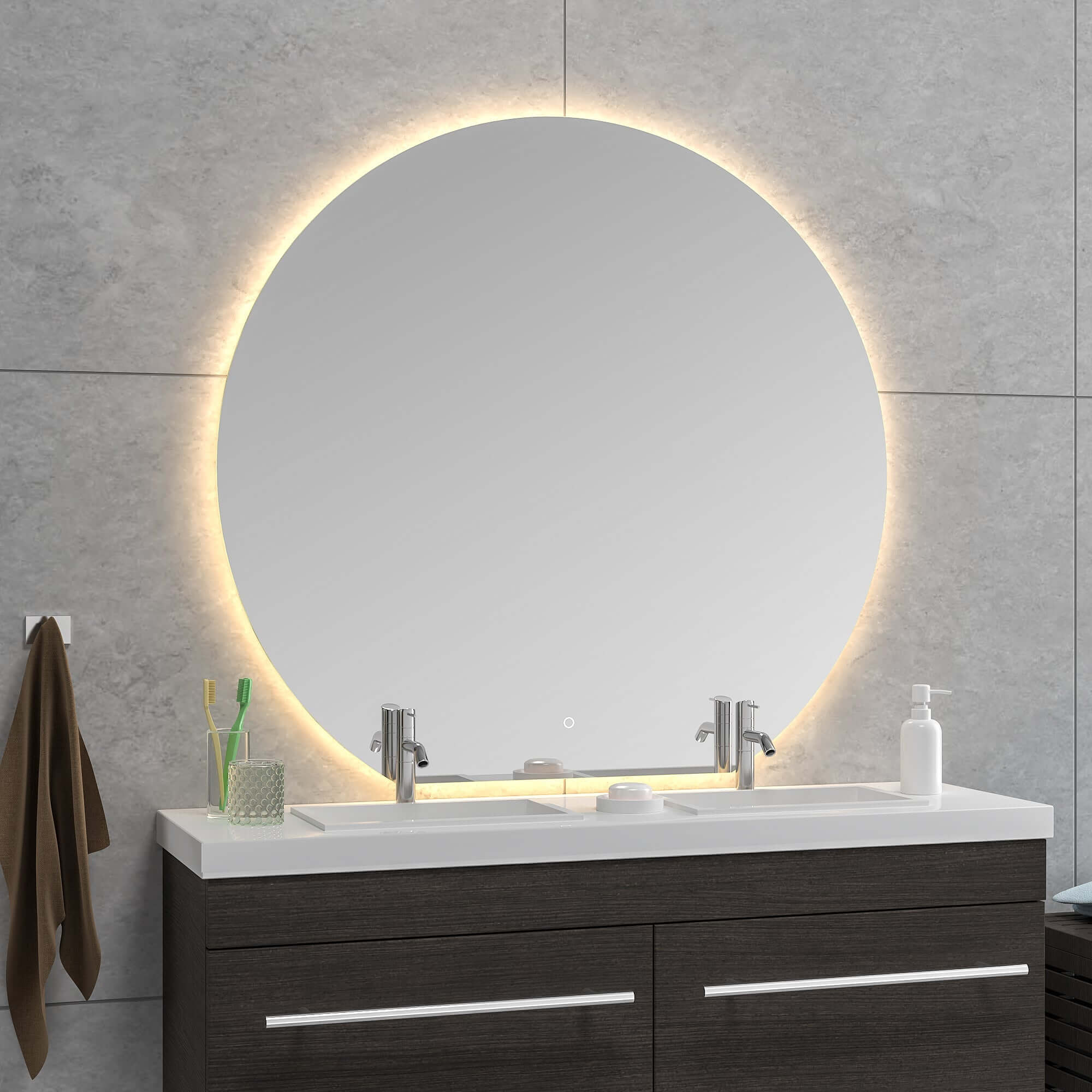 Tramonto Ronde Badkamerspiegel Wiesbaden met LED Dimbaar en Spiegelverwarming 120 X 112 X 0,3 Cm