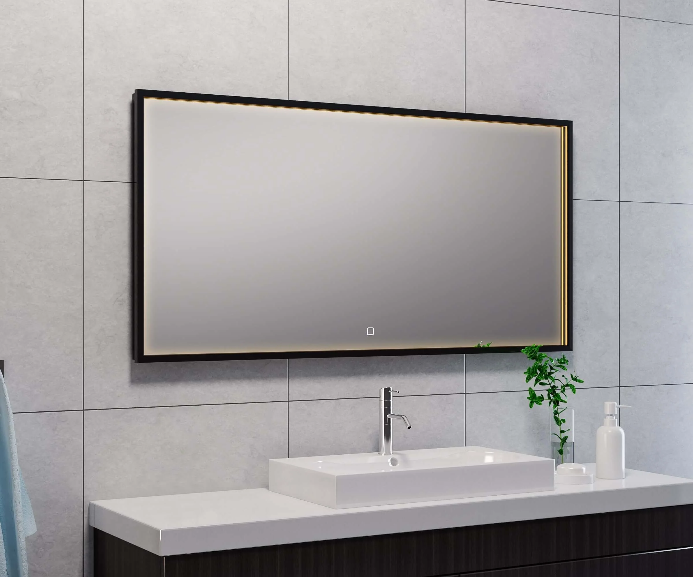 Condensvrije badkamerspiegel met LED-verlichting Wiesbaden 120×60 cm mat zwart