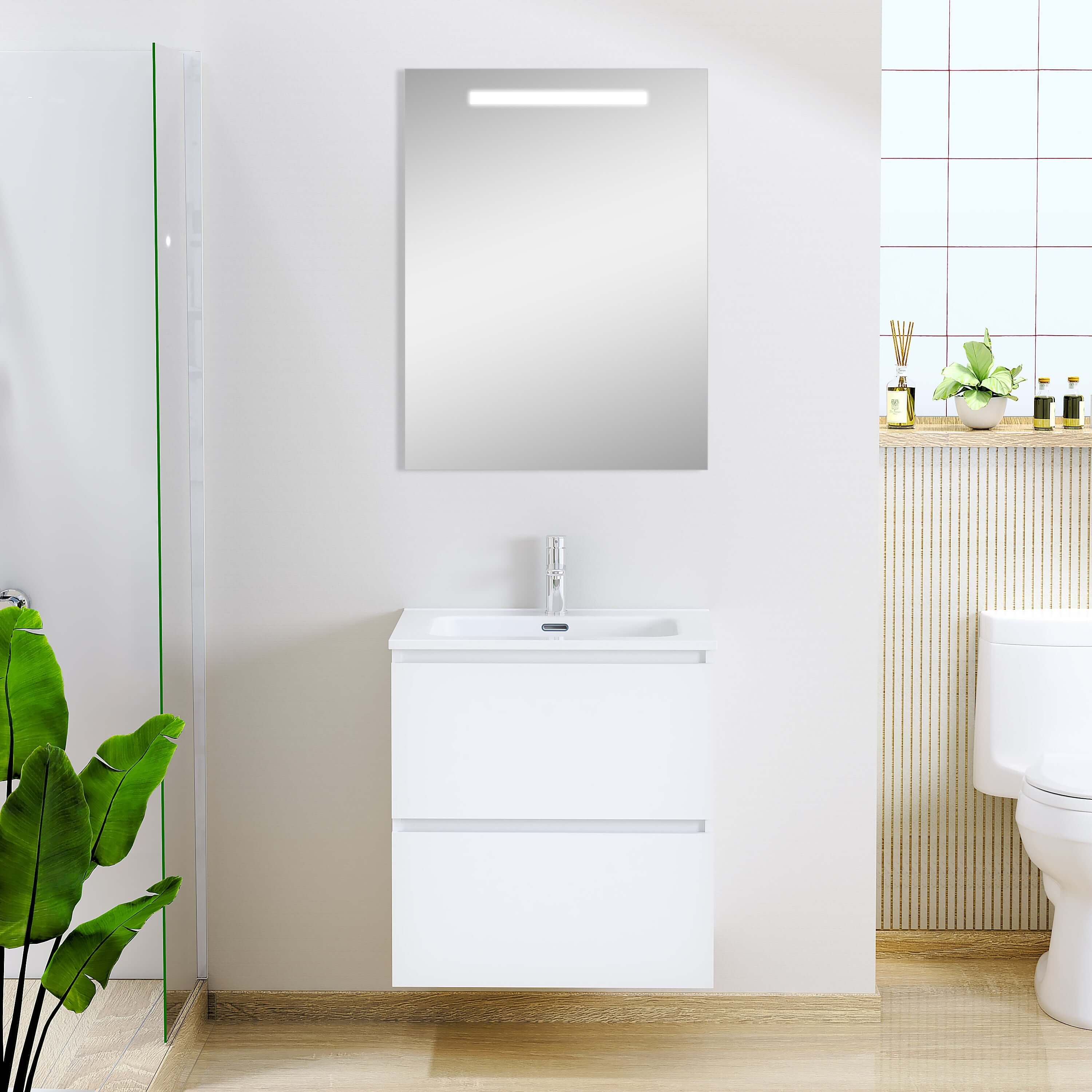 Sephia Badkamermeubelset Wiesbaden Compleet met LED-spiegel 60 cm in mat wit
