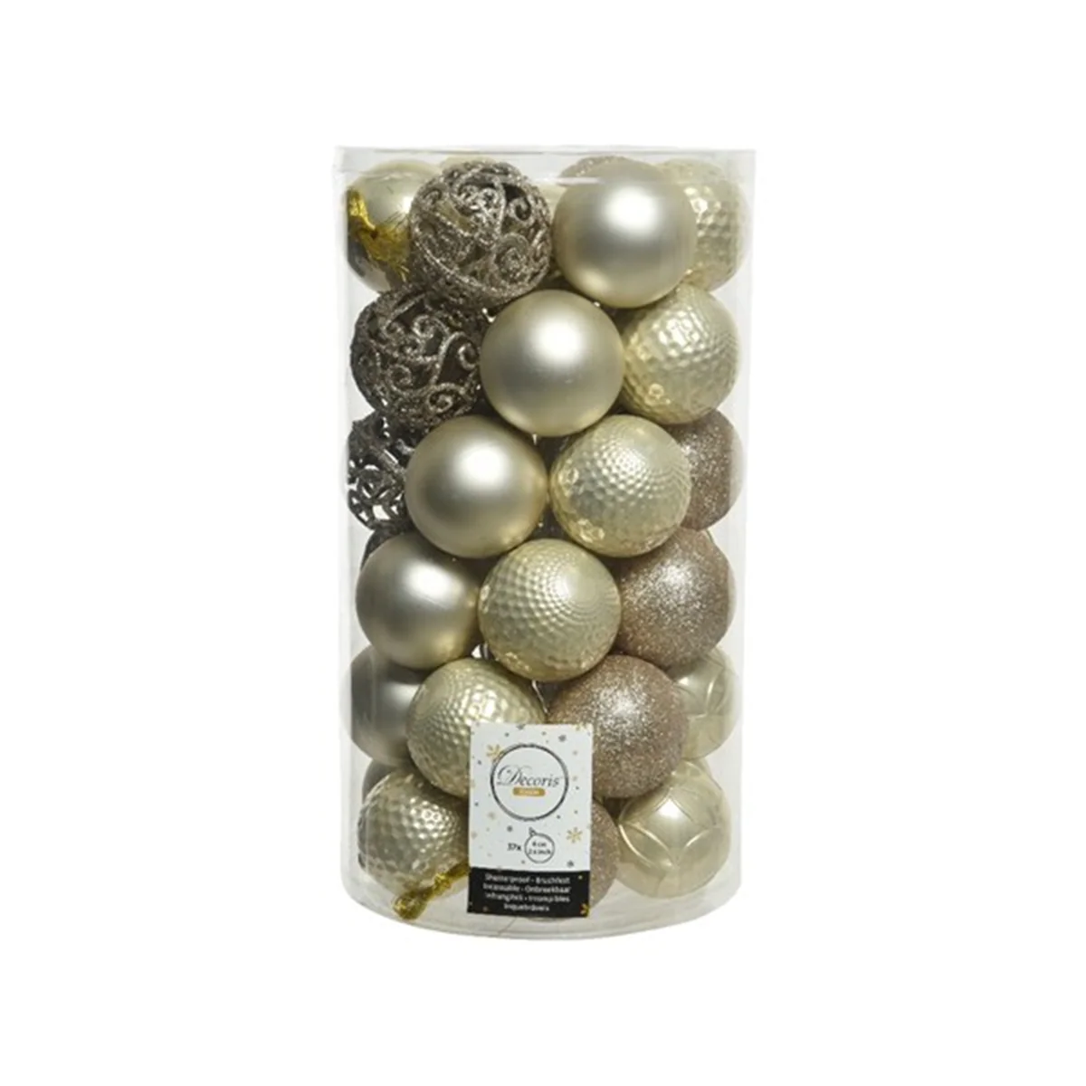 Kerstballen kunststof mix koker 37 stuks – Ø6cm – parel, glans, mat, glitter