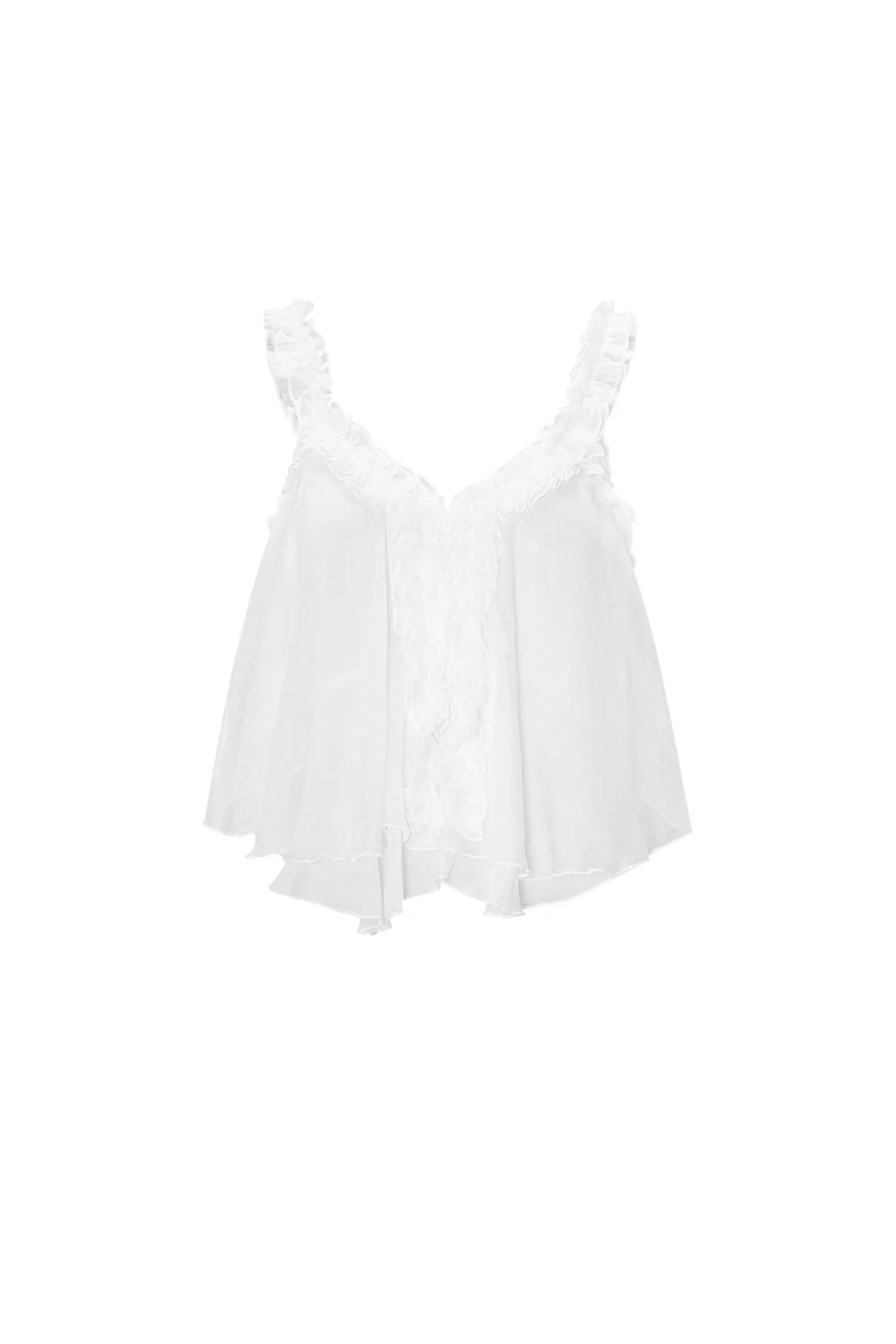 Geweven Witte Mouwloze Top Casual Solide Kleur Ruchesrand