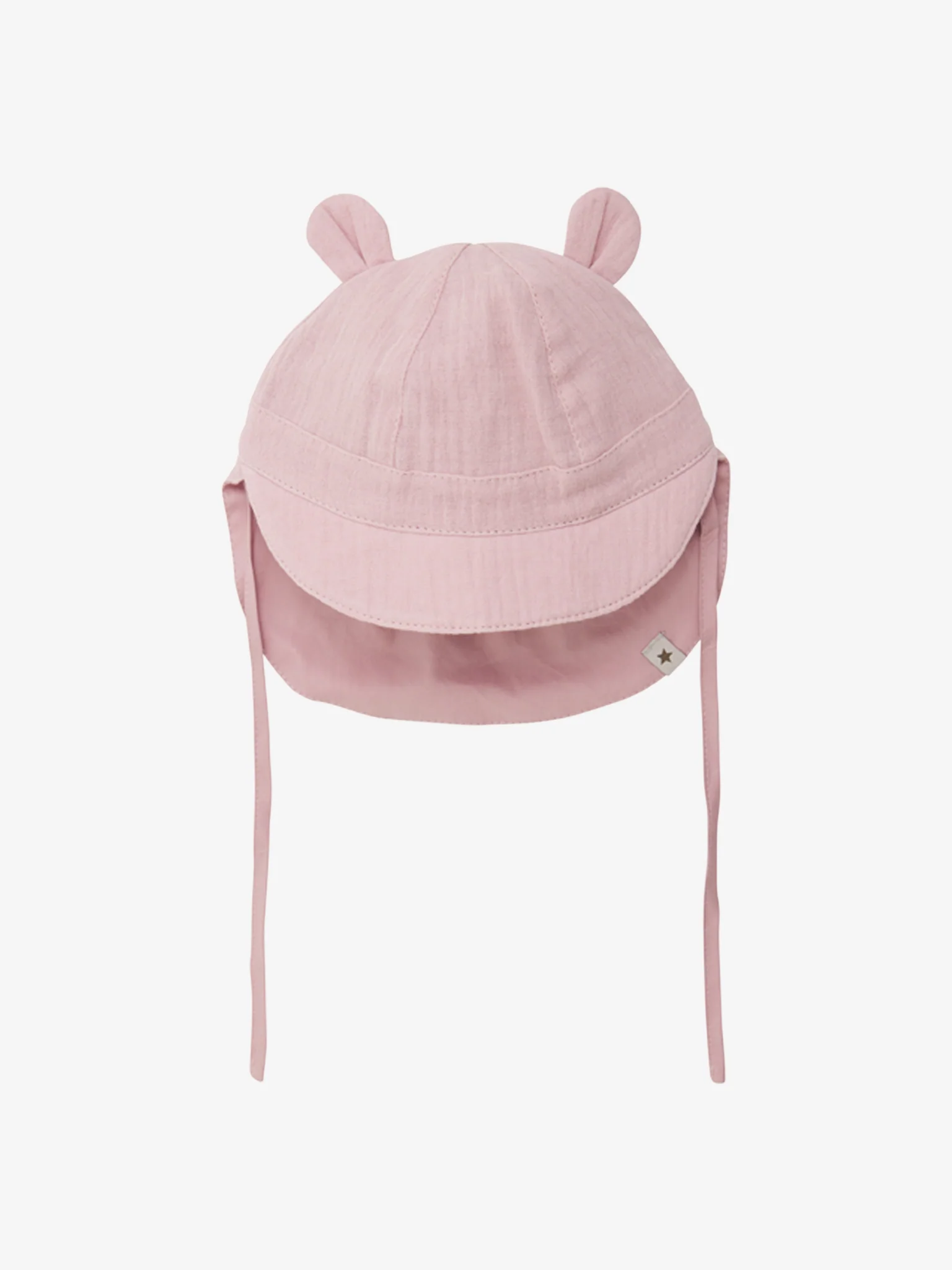 Baby zonnehoedje met oortjes – Roze – Katoen mousseline – HutteliHut