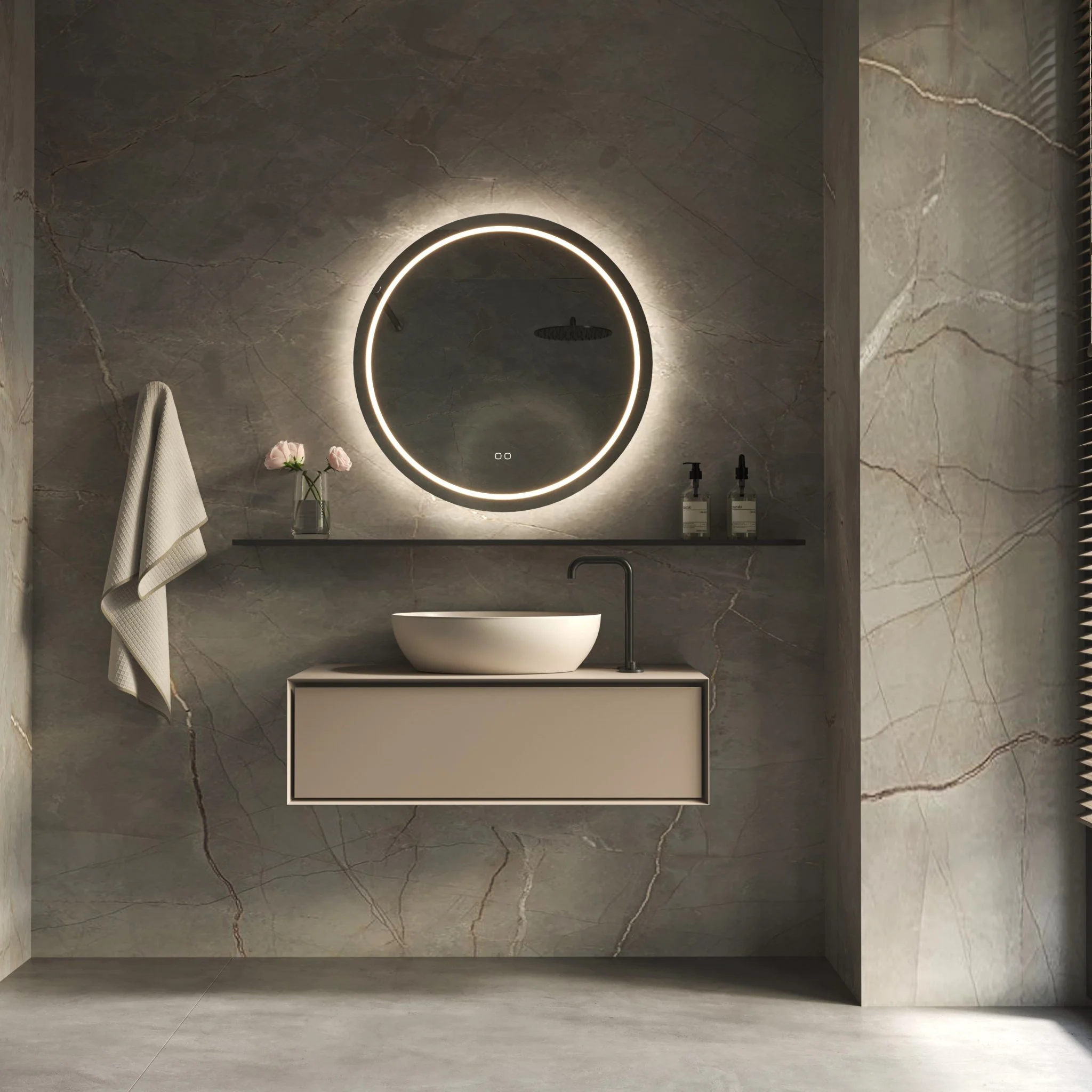 Hipp Design Phantom 002 ronde spiegel met directe en indirecte verlichting en verwarming