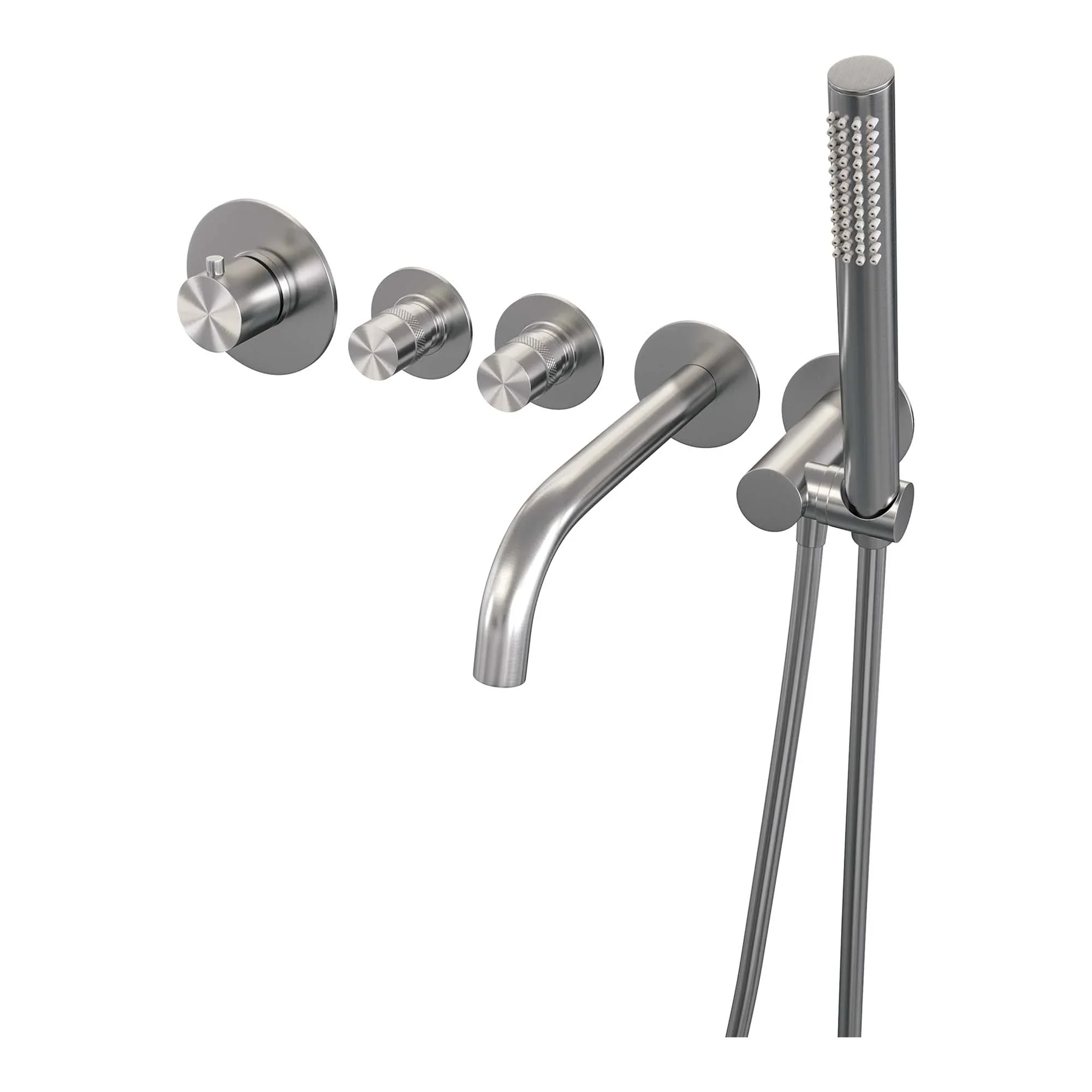 Brauer Brushed Edition inbouw badthermostaat met uitloop – staafhanddouche – geborsteld RVS PVD