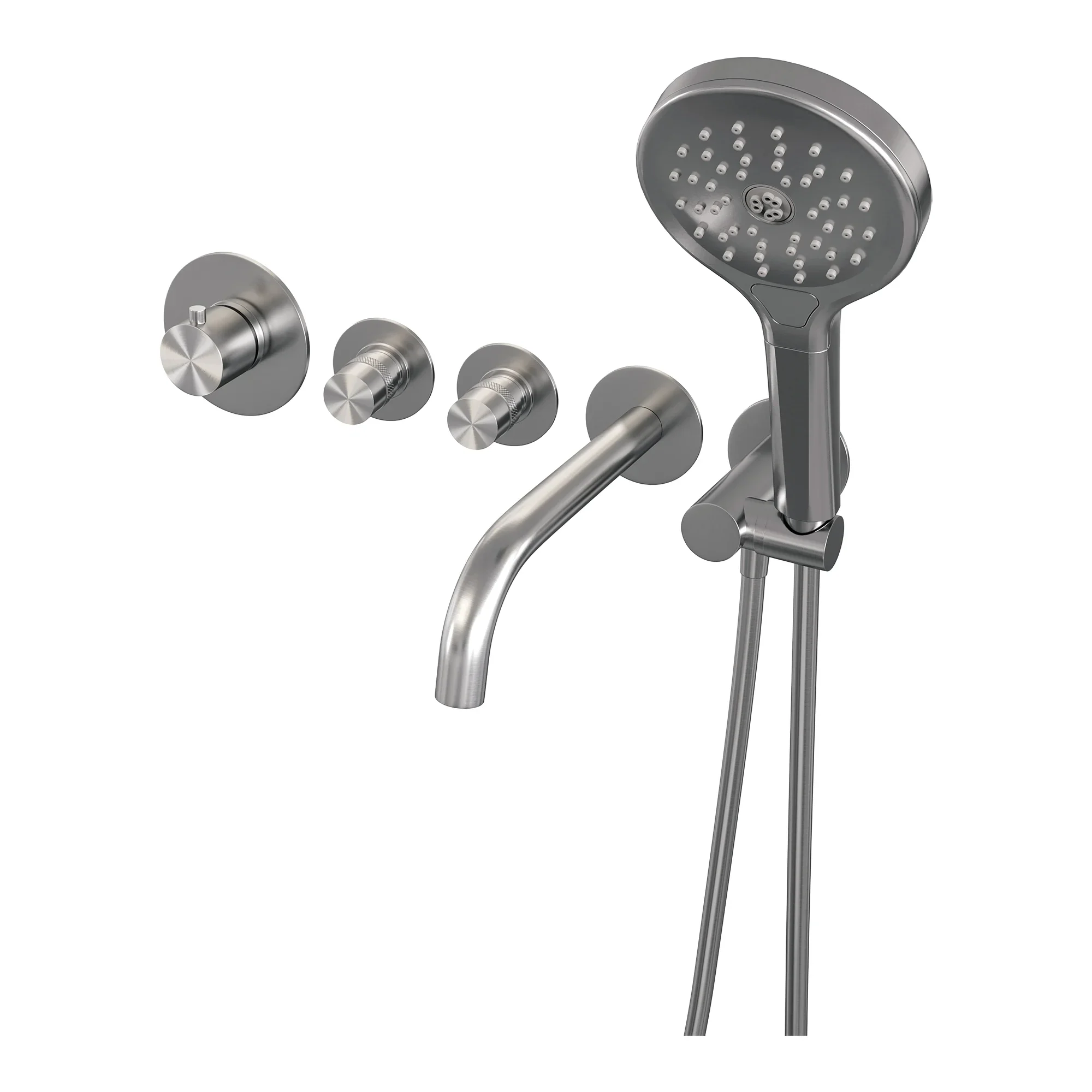 Brauer Brushed Edition inbouw badthermostaat met uitloop – 3-standen handdouche – geborsteld RVS PVD