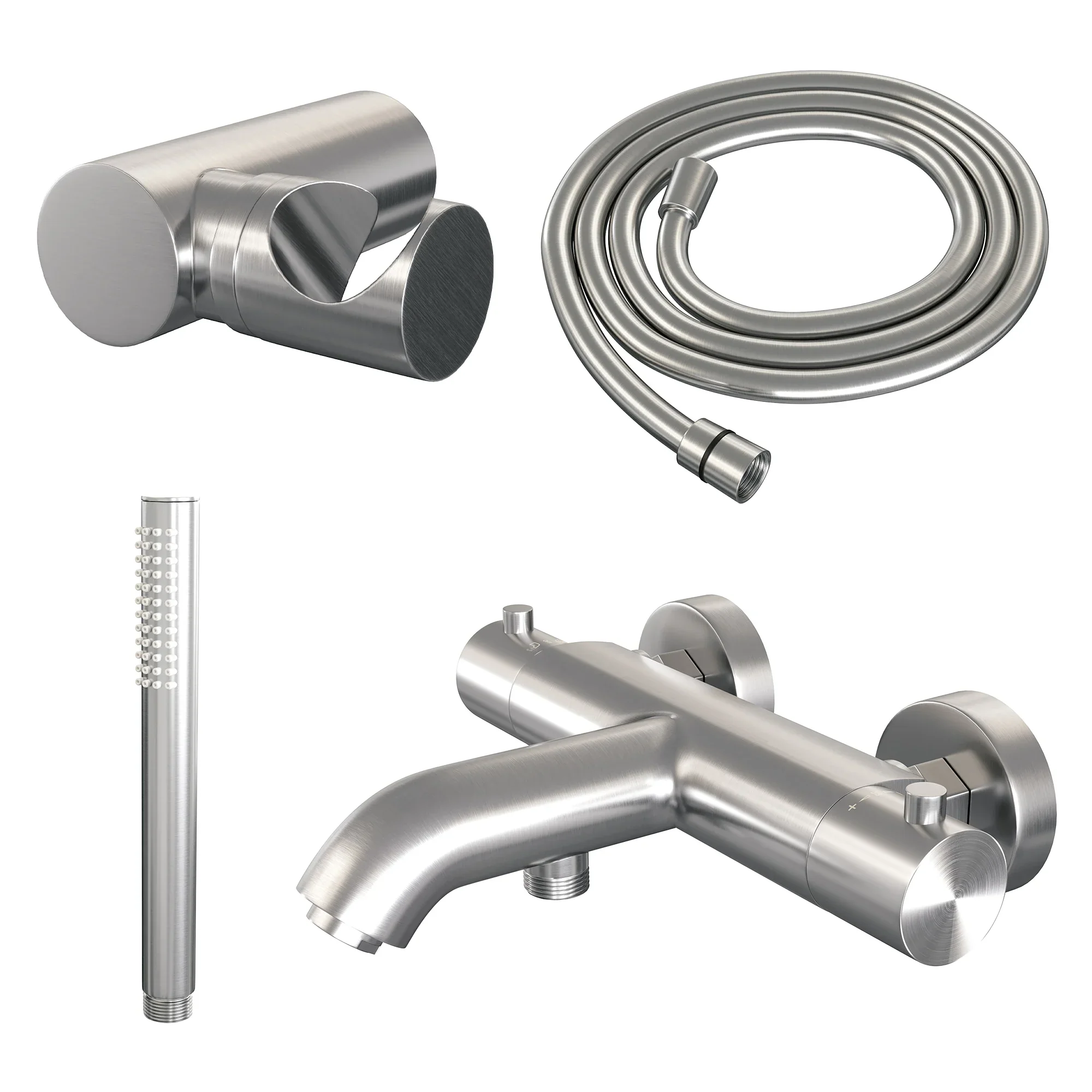 Brauer Brushed Edition badthermostaat met badset – staafhanddouche – geborsteld RVS PVD