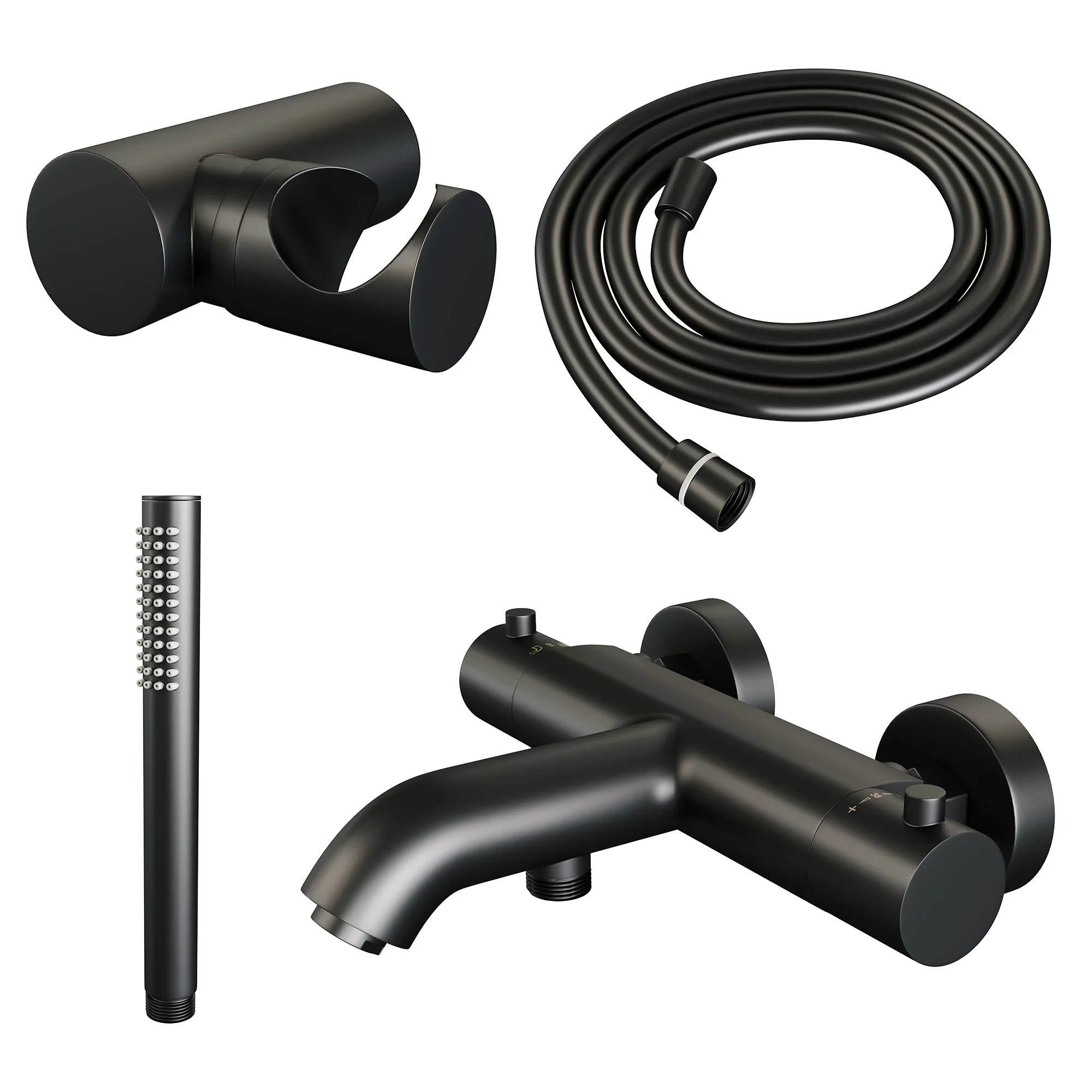 Brauer Black Edition badthermostaat met badset – staafhanddouche – mat zwart