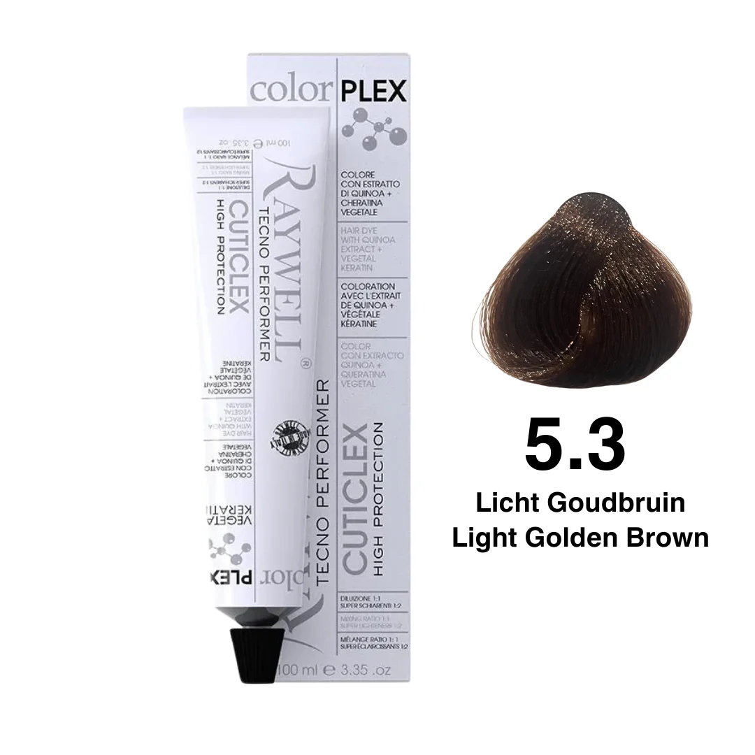 Raywell ColorPlex – Permanente HaarVerf – 5.3 – Licht Goudbruin -100 ml