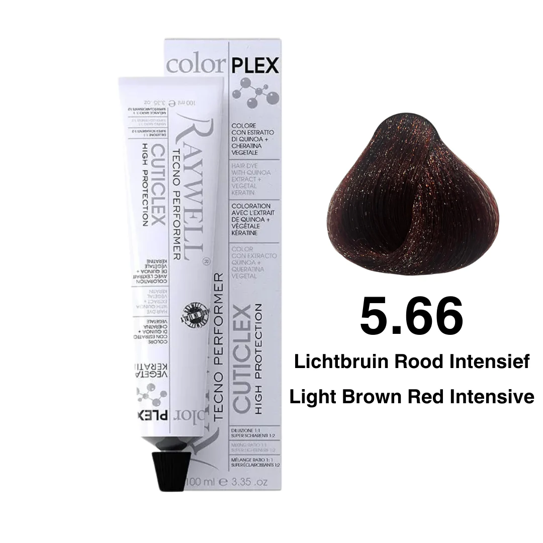 Raywell ColorPlex – Permanente HaarVerf – 5.66 – Lichtbruin Rood Intensief -100 ml
