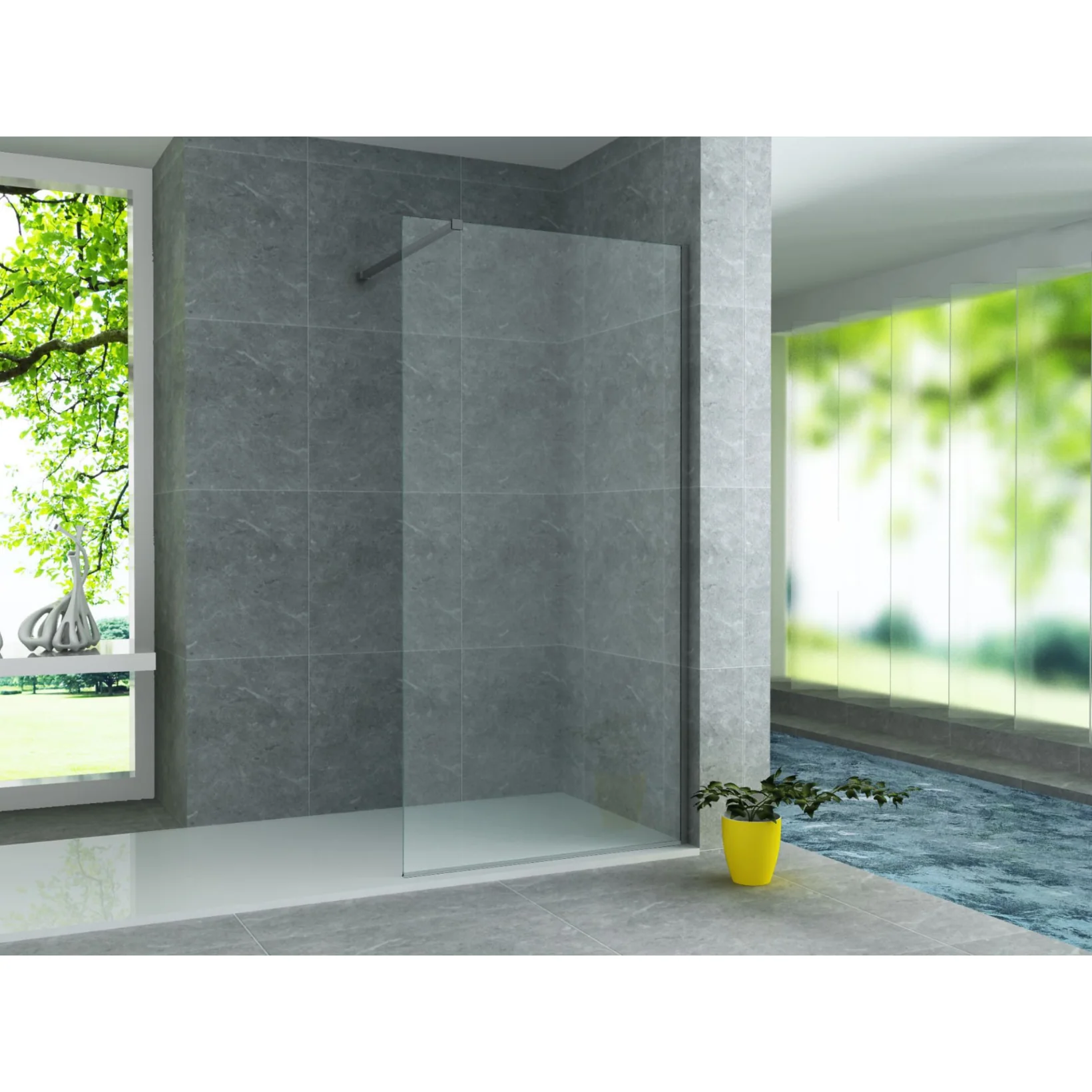 ALONI glazen inloopdouchewand – 8 mm veiligheidsglas – zonder bevestigingen