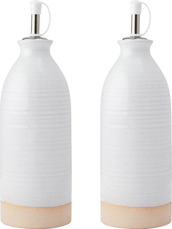 KitchenCraft Olie- en Azijnfles Set Wit – 2x 450 ml