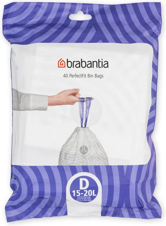 Brabantia PerfectFit Afvalzak Code D 15-20L – 40 stuks