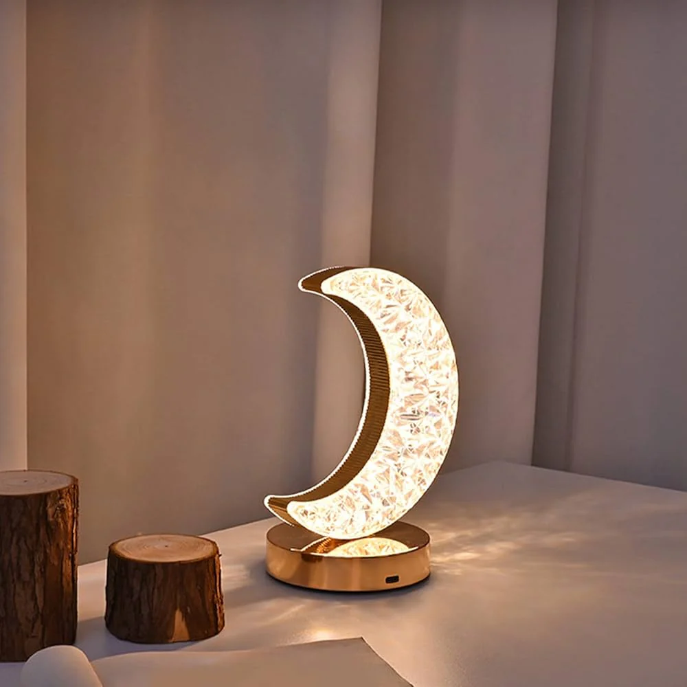 Decoratieve Tafellamp Creatieve Maan Vorm Kristal Nachtlampje USB Aangedreven Acryl Nachtkastje voor Kinderen Slaapkamer Romantische Desktop Nachtkastje Decor bij Huis77 Tomasian