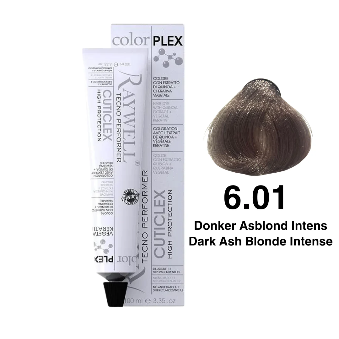 Raywell ColorPlex – Permanente HaarVerf – 6.01 – Donker Asblond Intens -100 ml