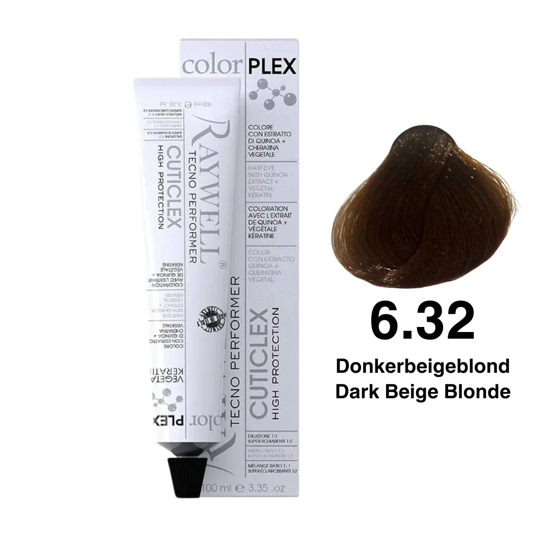 Raywell ColorPlex – Permanente HaarVerf – 6.32 – Donkerbeigeblond -100 ml