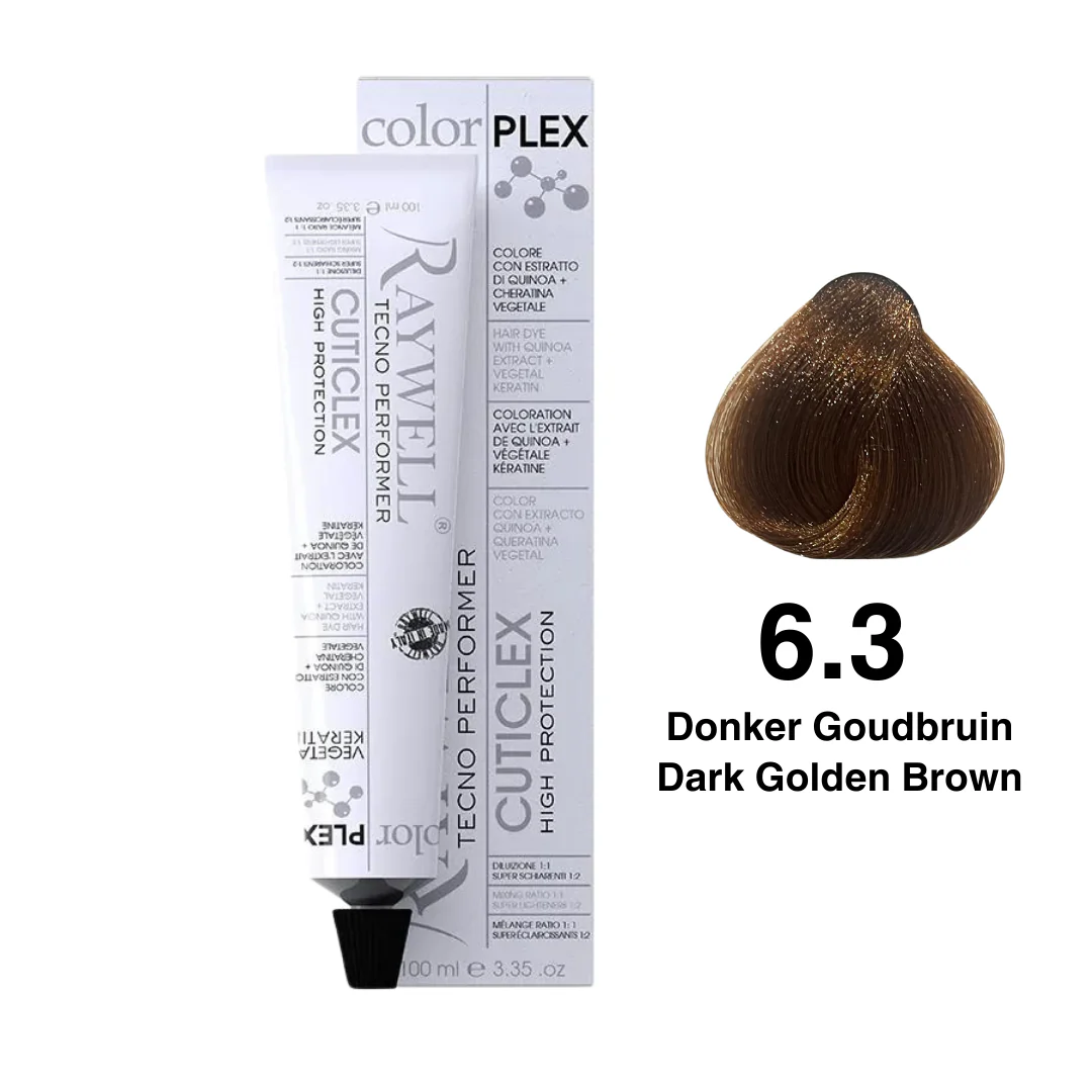Raywell ColorPlex – Permanente HaarVerf – 6.3 – Donker Goudbruin -100 ml