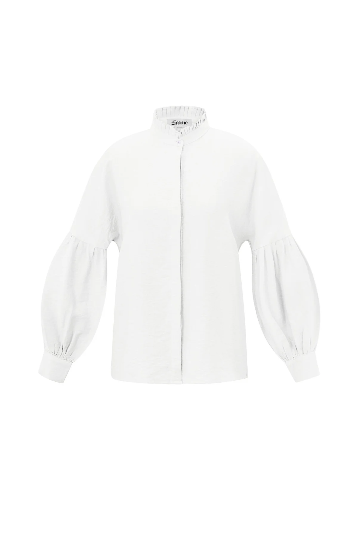 Viscose Vrouwen Overhemd Puff Mouw Hoge Kraag