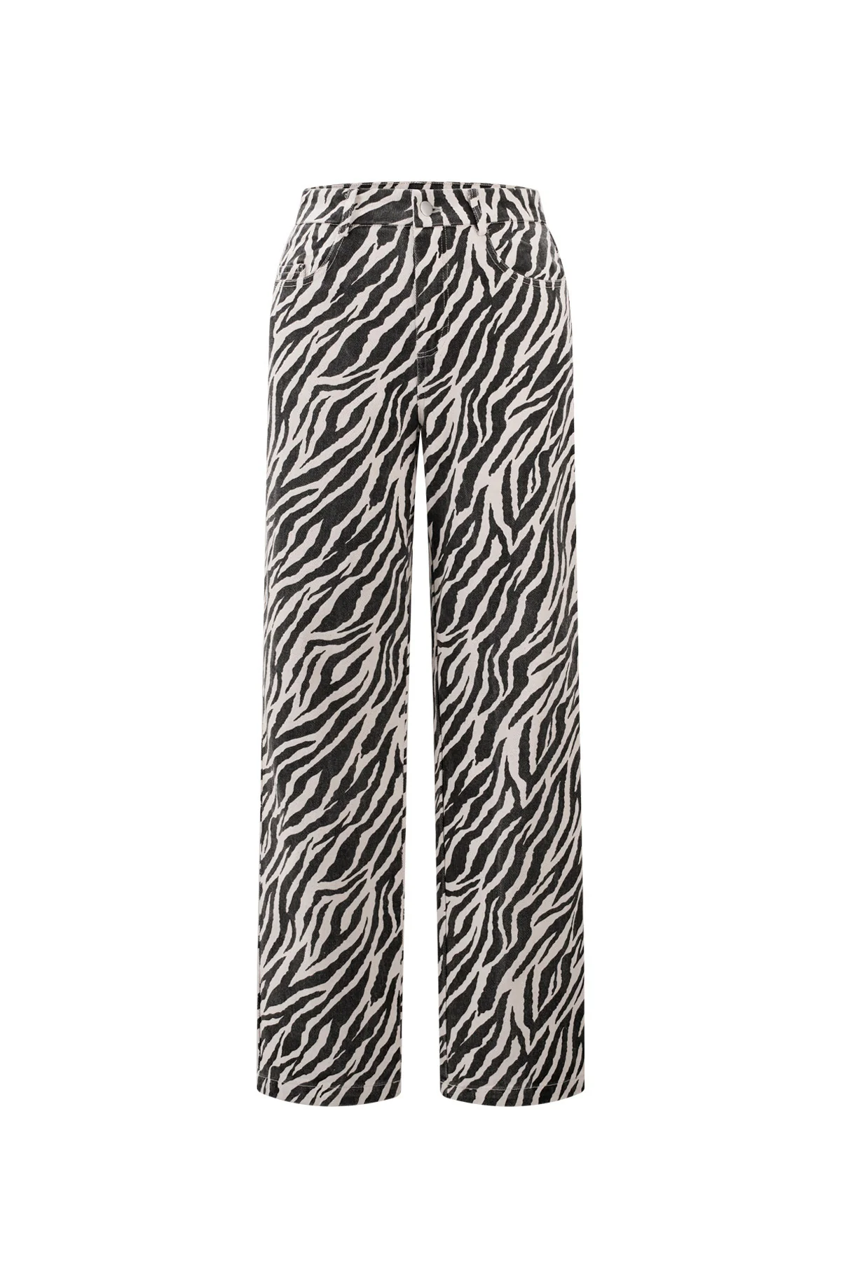 Geweven Katoen Vrouwen Rechte Broek Casual Zebra Strepen