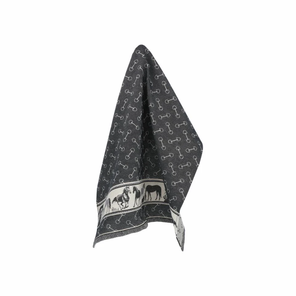 Bunzlau Castle Theedoek Horse Black – 100% Biologisch Katoen