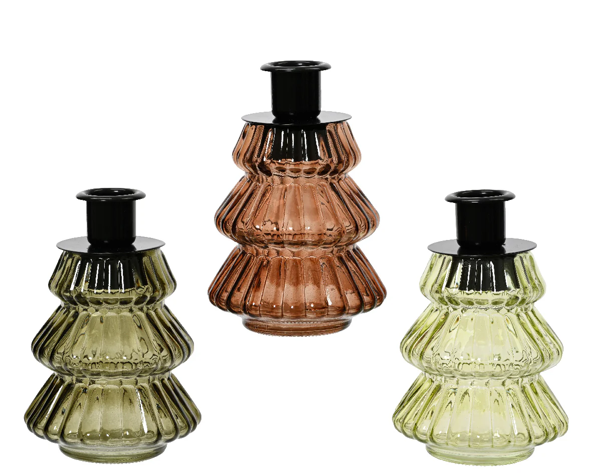 Kandelaar Glas 8,5×12 cm – Donkergroen, Lichtgroen, Bruin