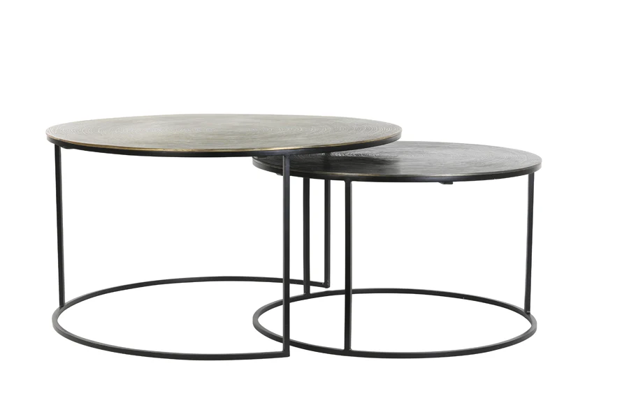Light & Living Salontafel S/2 PRIMO Ø61+Ø76 cm zwart-brons