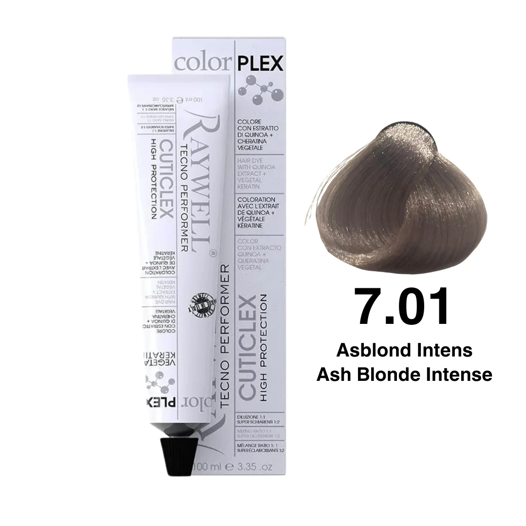 Raywell ColorPlex – Permanente HaarVerf – 7.01 – Asblond Intens -100 ml