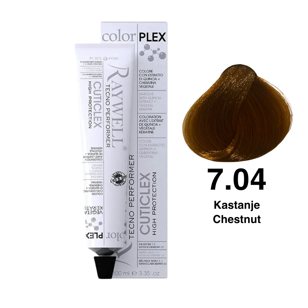 Raywell ColorPlex – Permanente HaarVerf – 7.04 – Kastanje -100 ml