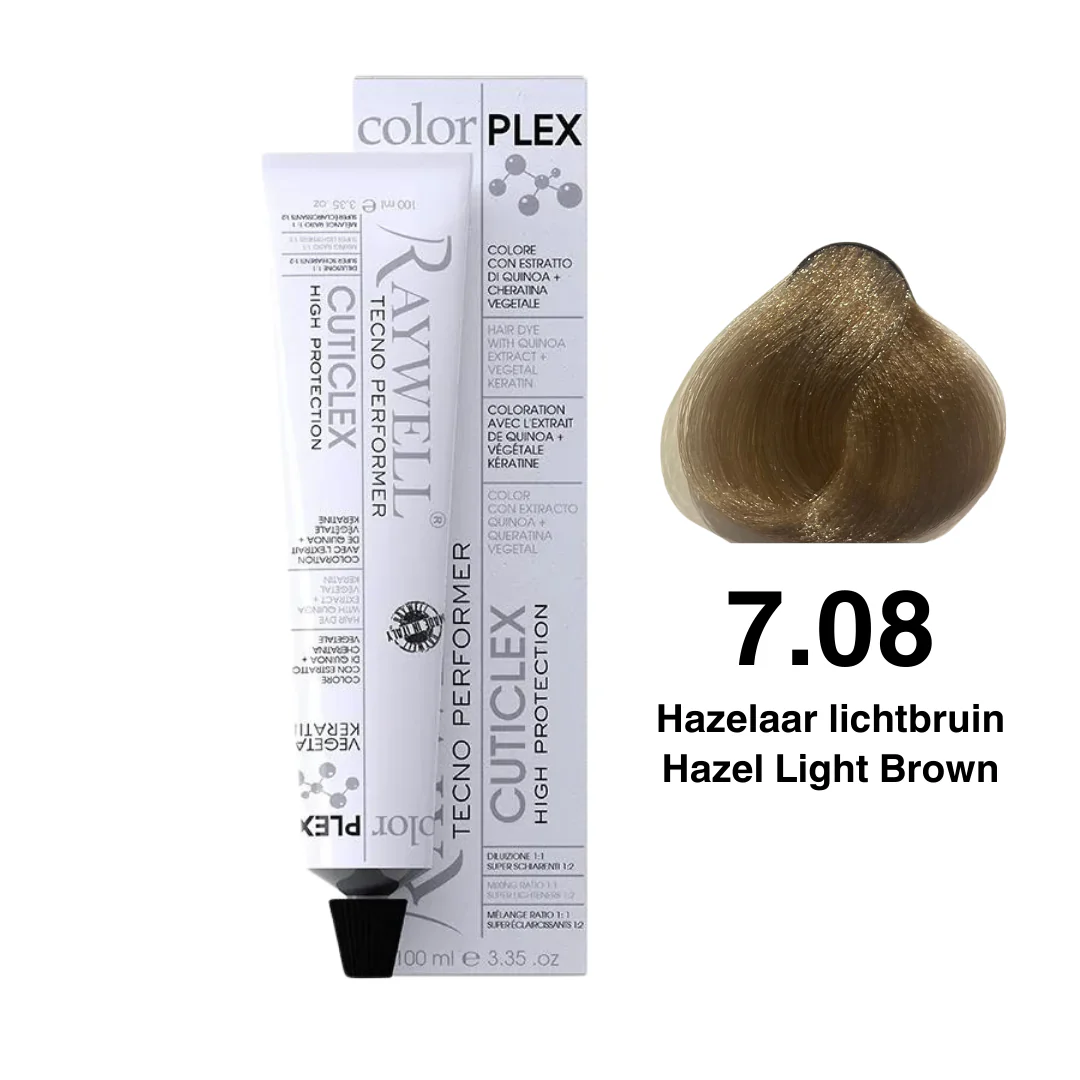 Raywell ColorPlex – Permanente HaarVerf – 7.08 – Hazelaar lichtbruin -100 ml