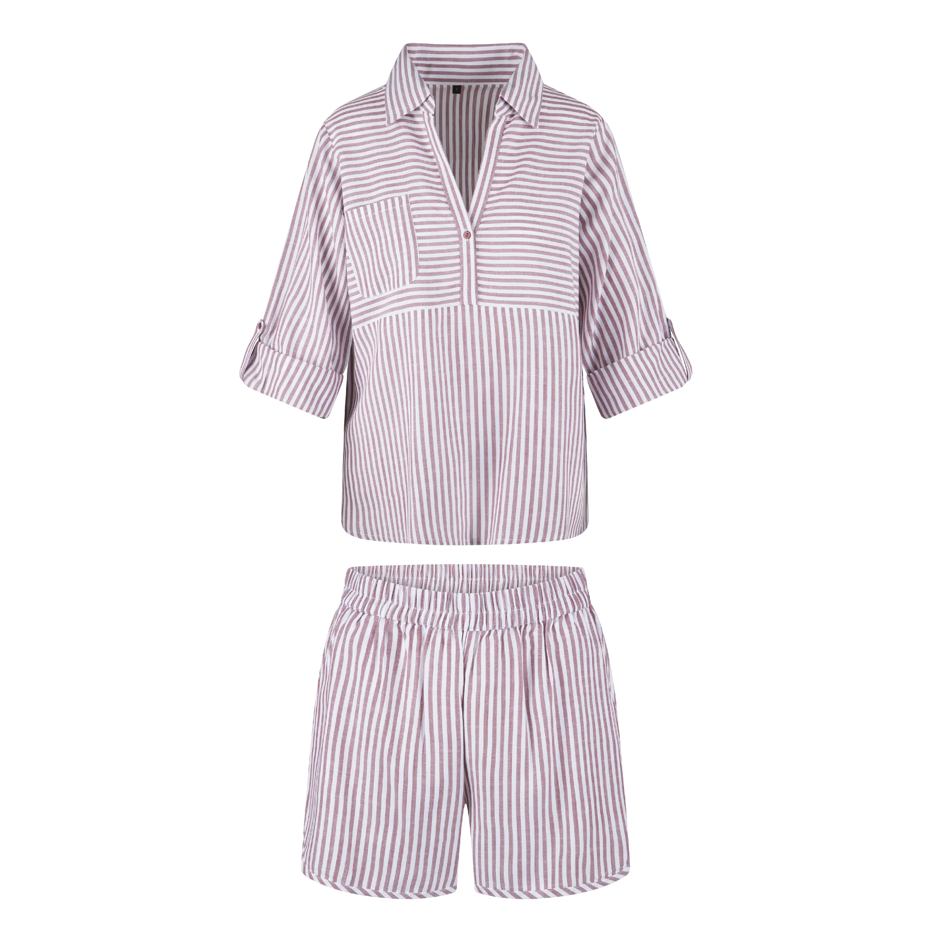 Stripe Shortama Set Soft Bordeaux
