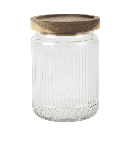 Opbergpot glas met houten deksel Ø 9,9 x 13,9 cm