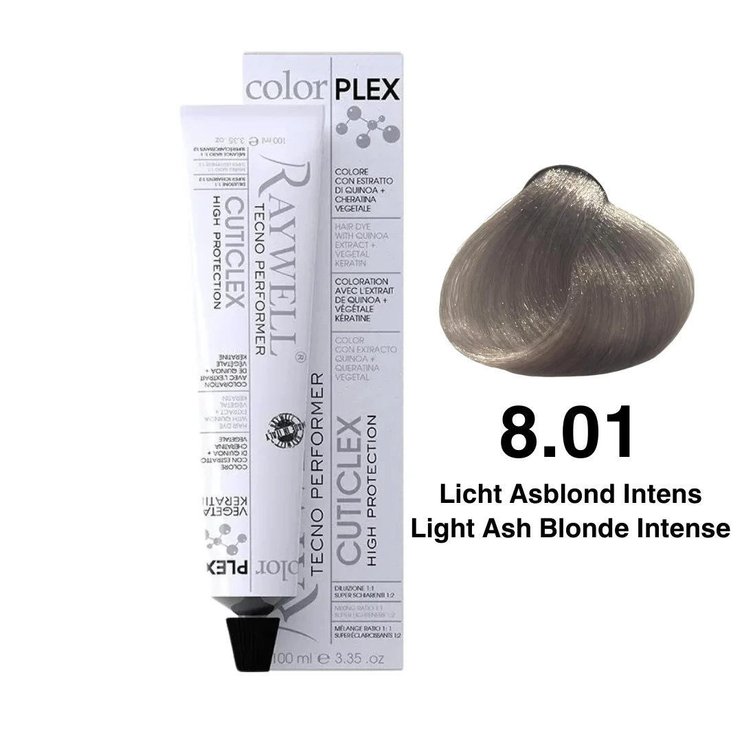 Raywell ColorPlex – Permanente HaarVerf – 8.01 – Licht Asblond Intens -100 ml