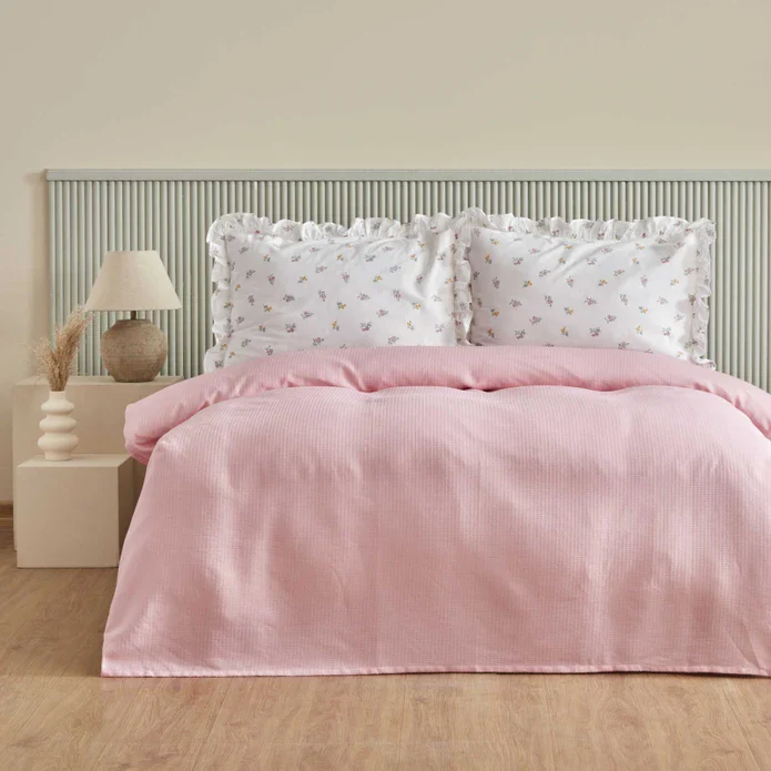 Karaca Home Lidya 100% Katoen Tweepersoons Beddeken Set – Poeder