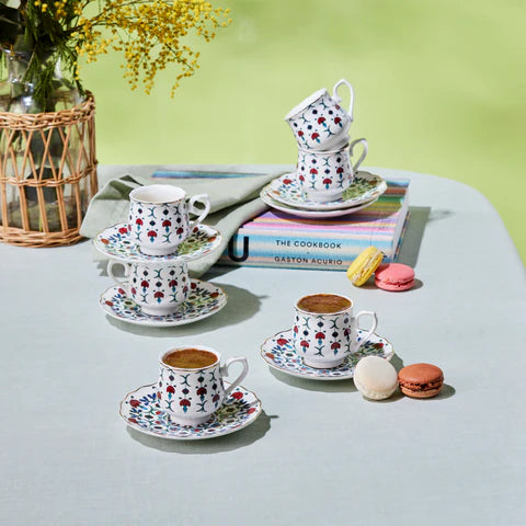 Karaca Ebruli 90 Ml 6-Delig Koffiekopjesset, Multicolor