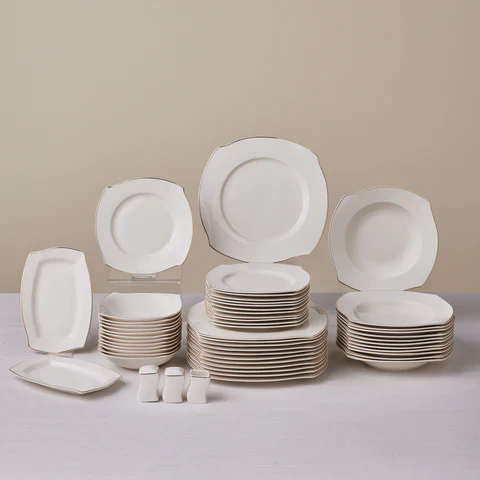 Karaca Square Bone Beyaz Altın, 53-Delig Dinerservies Voor 12 Personen